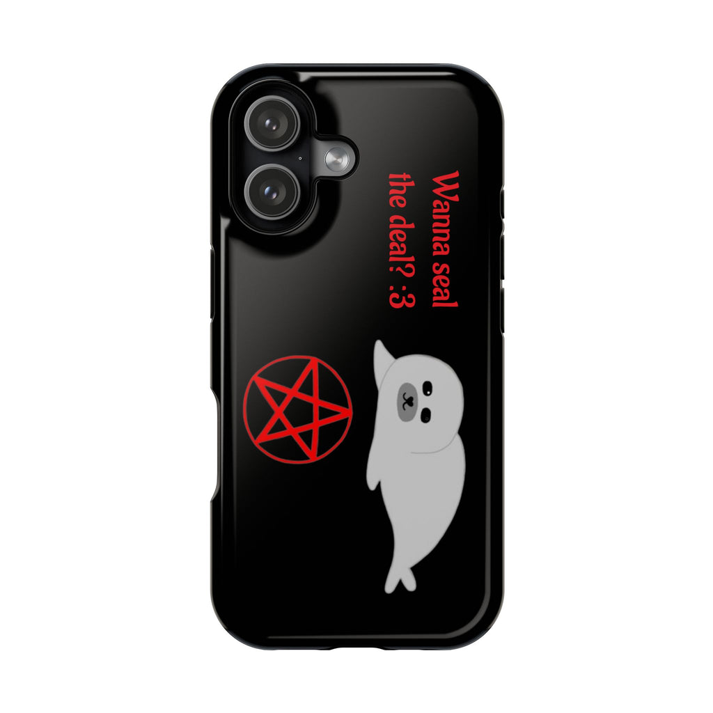 Phone Case — "Wanna Seal the Deal? :3" Cute Ghost Seal with Pentagram Impact-Resistant Cover