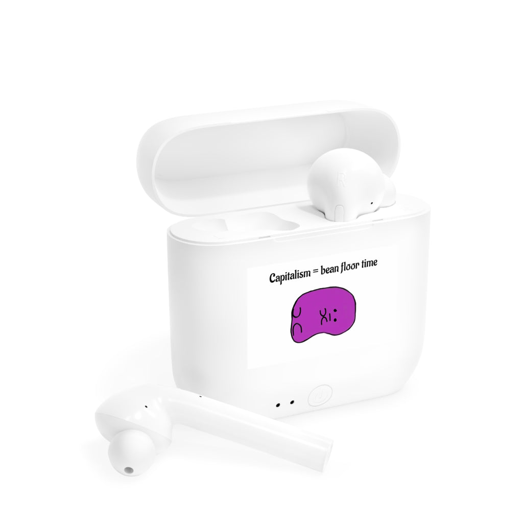 Wireless Earbuds Case — "Capitalism = Bean Floor Time" Cute Purple Bean Design