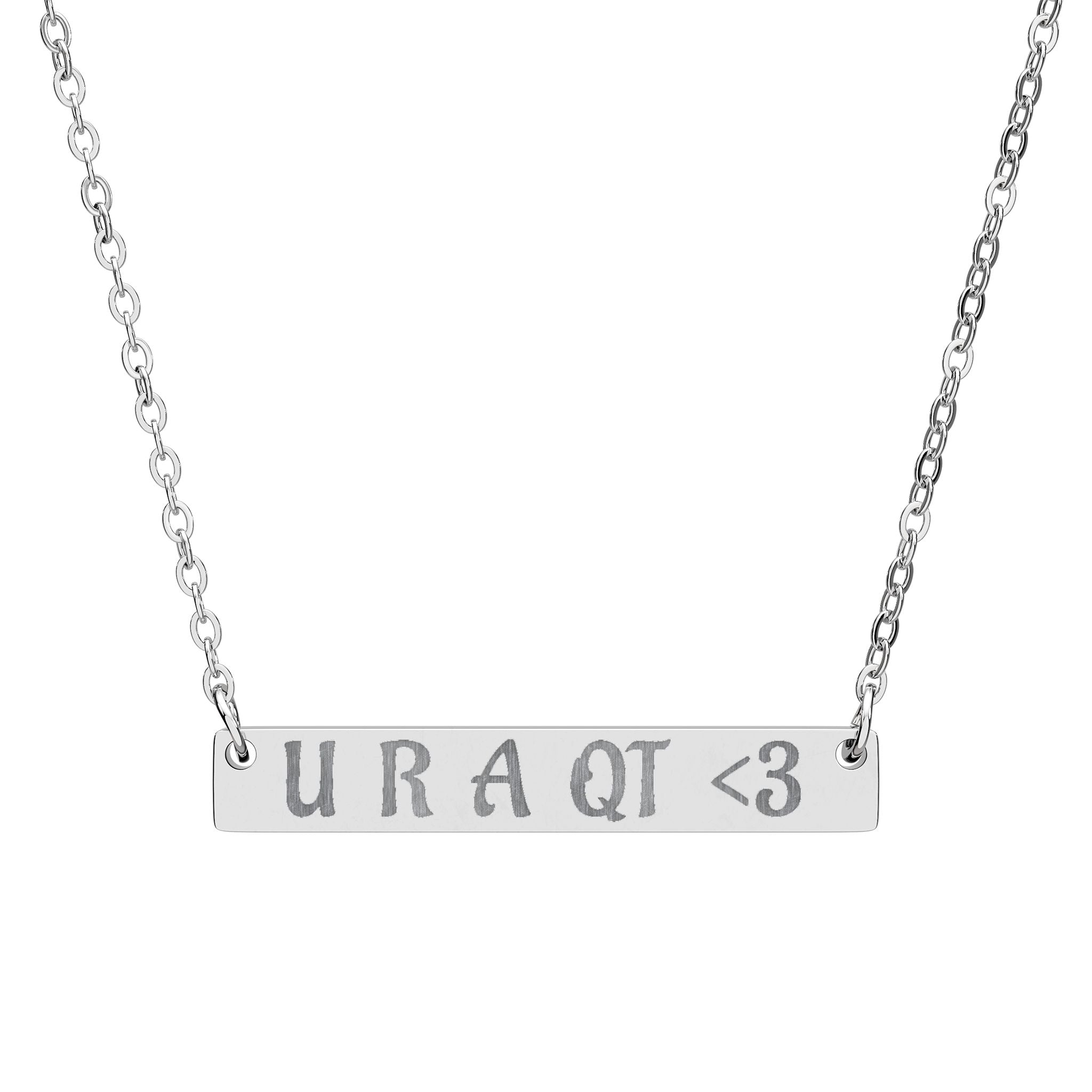 Engraved Horizontal Bar Necklace — Personalized Name & Heart Pendant