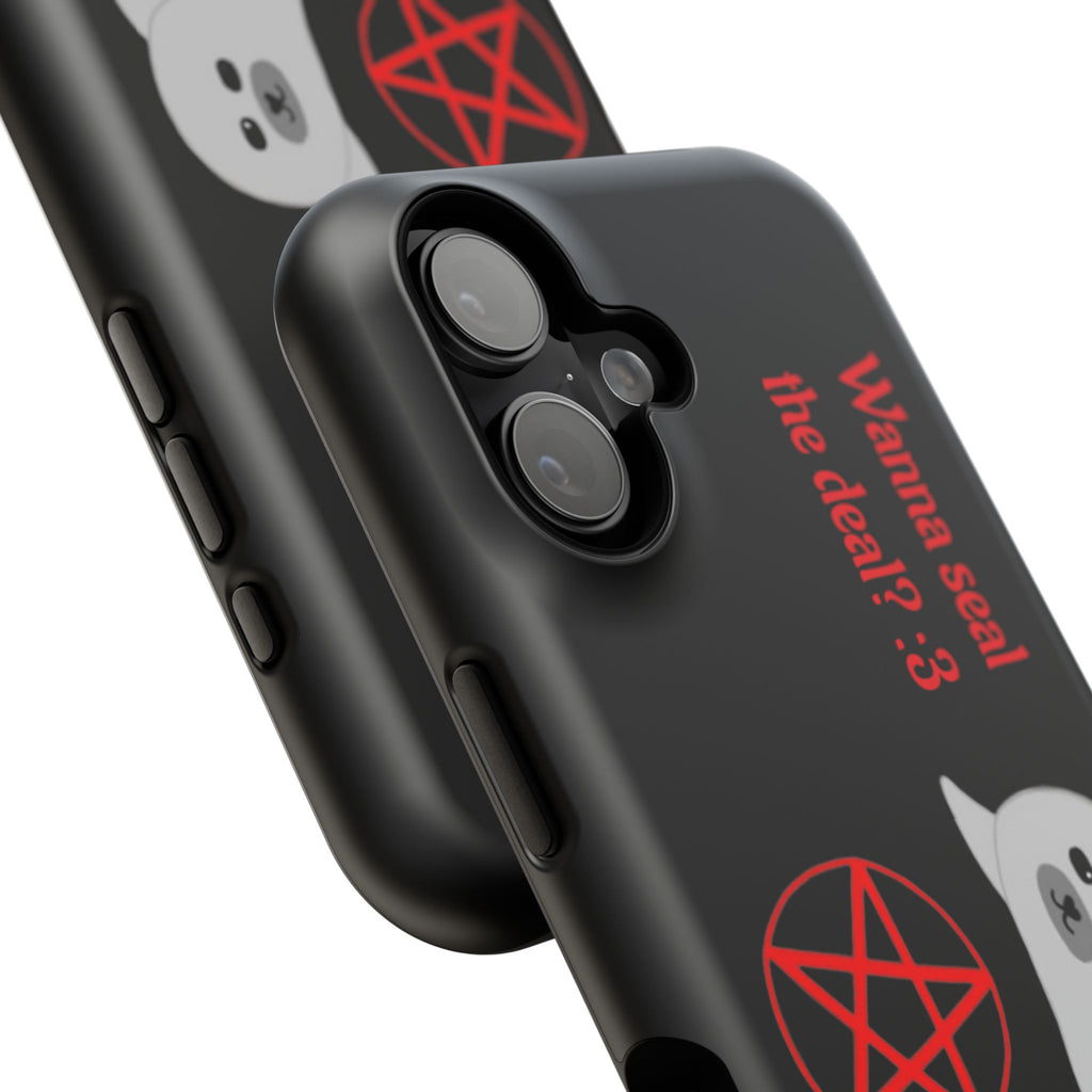 Phone Case — "Wanna Seal the Deal? :3" Cute Ghost Seal with Pentagram Impact-Resistant Cover