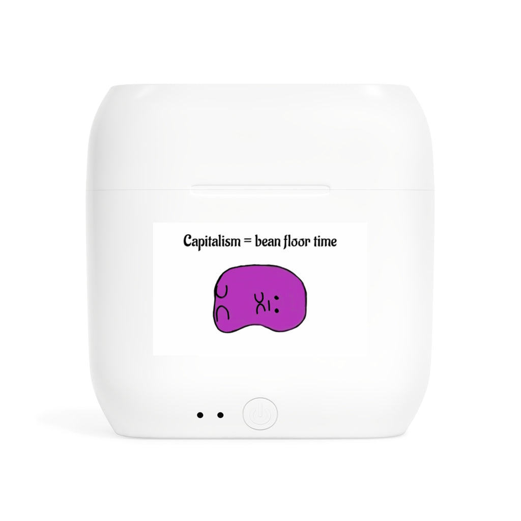 Wireless Earbuds Case — "Capitalism = Bean Floor Time" Cute Purple Bean Design