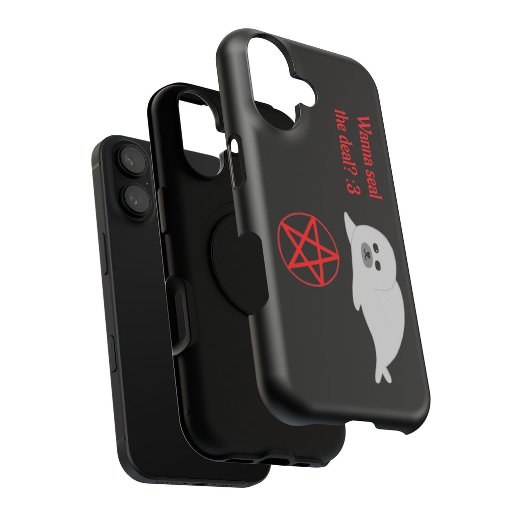 Phone Case — "Wanna Seal the Deal? :3" Cute Ghost Seal with Pentagram Impact-Resistant Cover