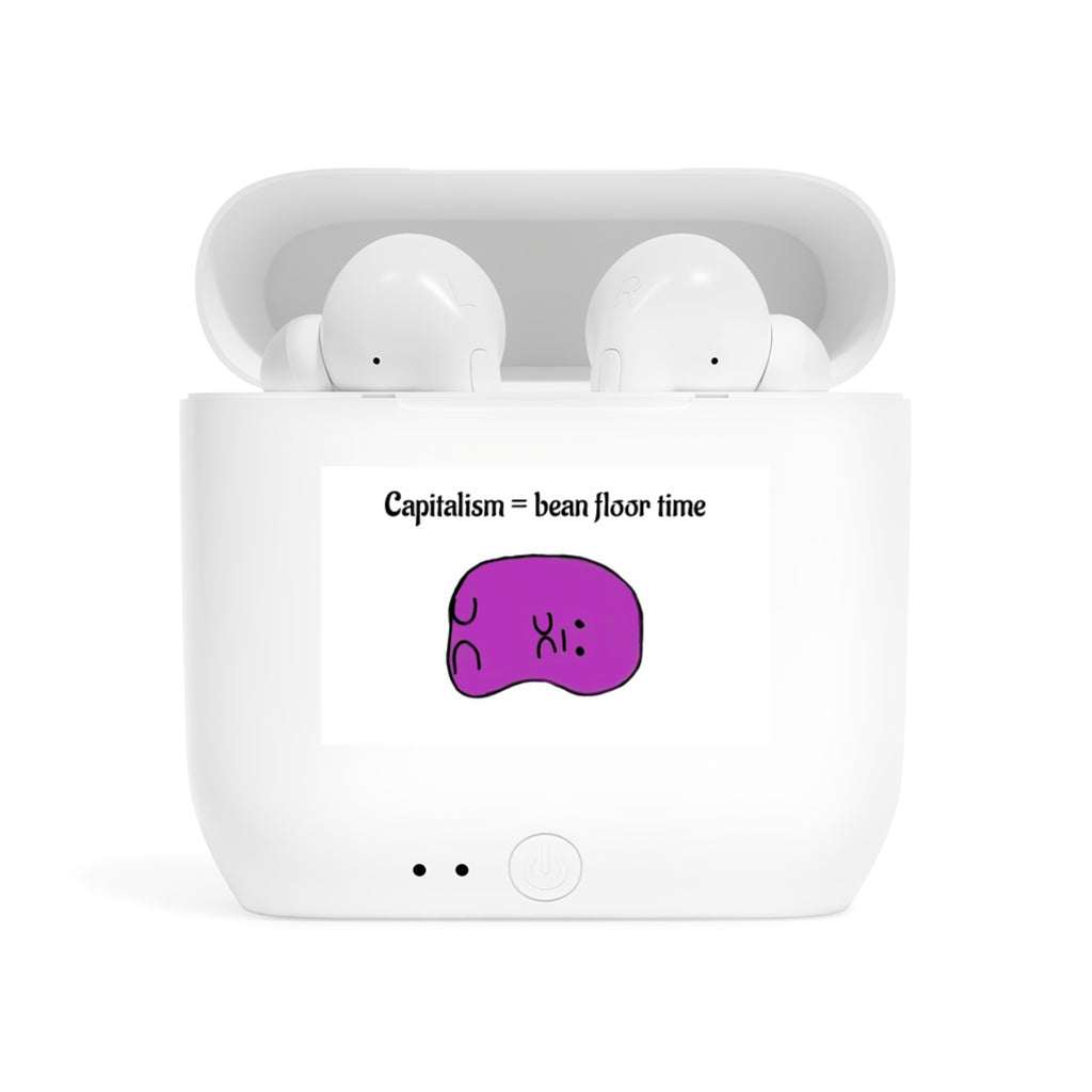 Wireless Earbuds Case — "Capitalism = Bean Floor Time" Cute Purple Bean Design