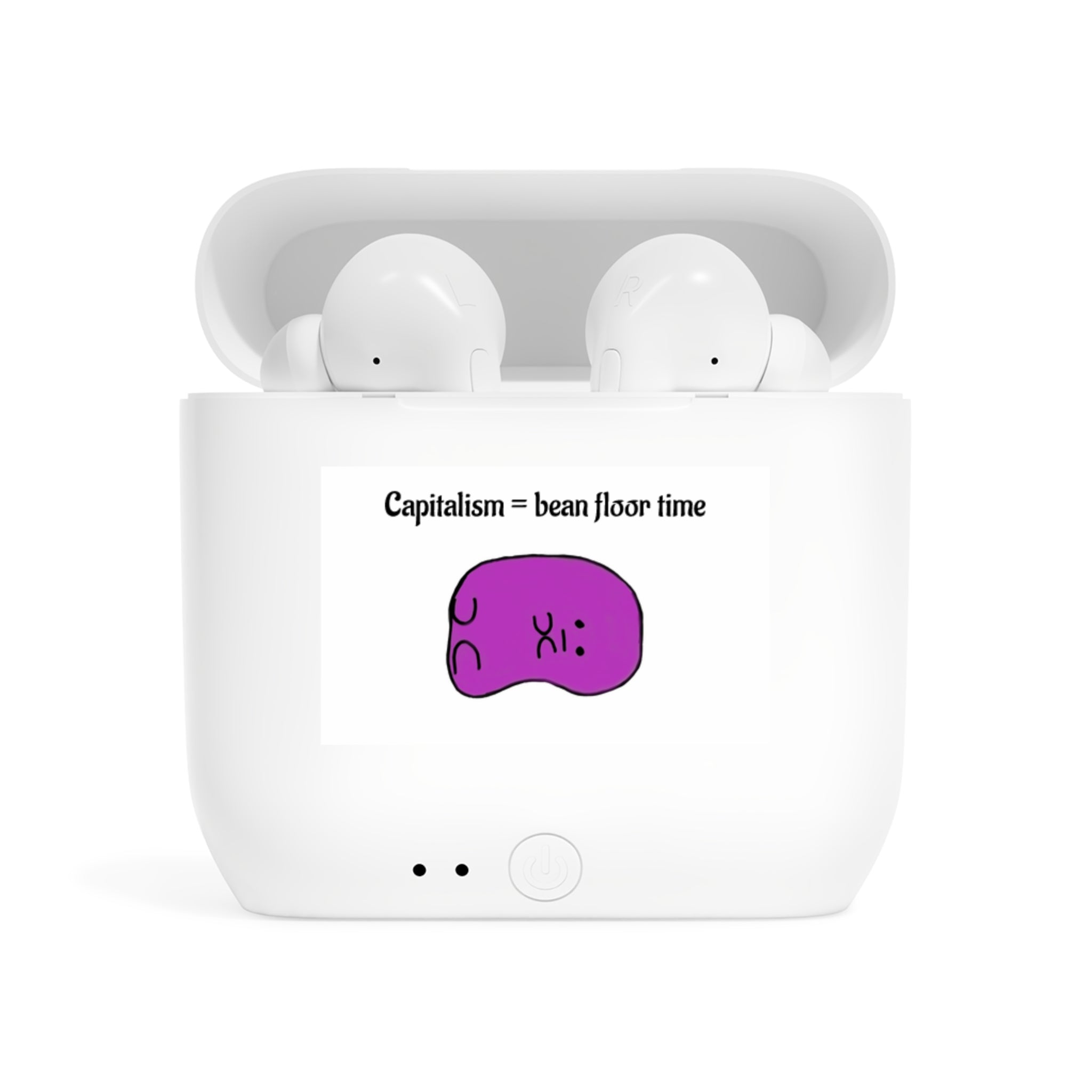 Wireless Earbuds Case — "Capitalism = Bean Floor Time" Cute Purple Bean Design